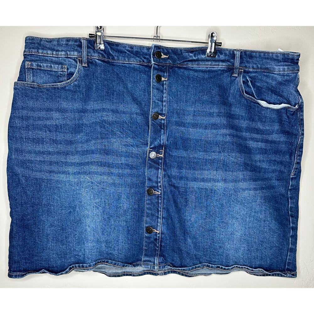 Old Navy High Rise Secret Slim Pockets Blue Denim Jean Skirt Button Front Sz 26